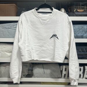 Anine Bing White Crewneck Cropped Sweatshirt